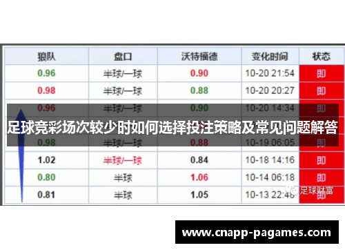 足球竞彩场次较少时如何选择投注策略及常见问题解答 足球竞彩场次较少时如何选择投注策略及常见问题解答